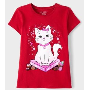 Girls Valentine's Day Cat Graphic Tee Large